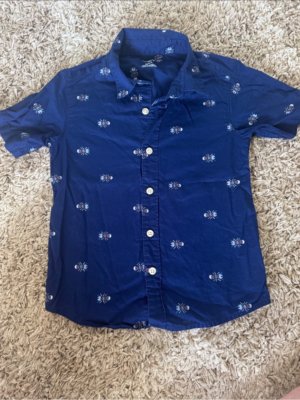 Carter's Navy Short-Sleeve Button-Down Shirt with Bug Print